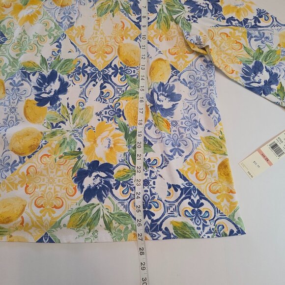 NWT - Alfred Dunner Lemon & Floral Print Top, 2X Yellow/White/Blue/Green Floral - Picture 5 of 9